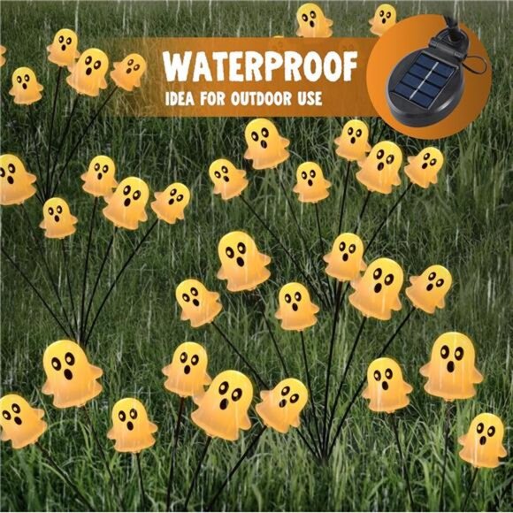 Halloween Decorations Outdoor Solar Cute Ghost Lights, 2 Pcs 12LEDs Solar - Picture 3 of 8
